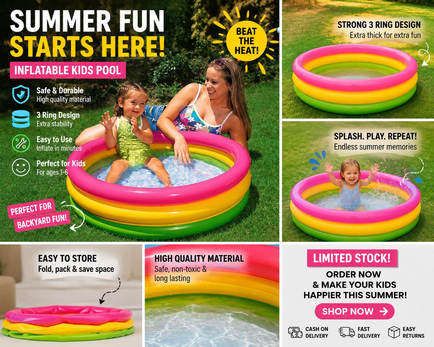 Inflatable Pool Baby Retro Blow Up Swimming Pool Family Cute Style Thickened Water Pool